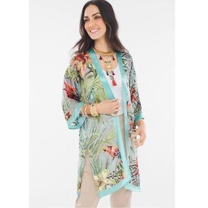 NWT Chico's Paradise Escape Tropical Print Open Front Kimono S/M